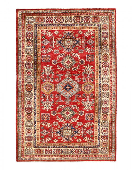 Red color Super fine hand knotted kazak rug 3'11'' X 5'11'': Red color Super fine hand knotted kazak rug 3'11'' X 5'11'' - New, Kazak, Hand-Knotted, Lamb's Wool, 300 -D14075- 862.This item is part of our fine auction collection which includes many fine home acc