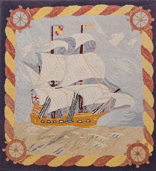 Handmade antique American Hooked rug 2'7'' X 2'8'': Handmade antique American Hooked rug 2'7'' X 2'8'' - Early 20th Century, Hooked Rug, Hand-Knotted, Lamb's Wool, 300 -D12046- 862.This item is part of our fine auction collection which includes many fi