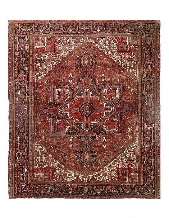 Rust Persian Hand Knotted fine Heriz 11'7'' X 13'7'': Rust Persian Hand Knotted fine Heriz 11'7'' X 13'7'' - , Heriz, Hand-Knotted, Lamb's Wool, 300 -17534- 862.This item is part of our fine auction collection which includes many fine home accessories in