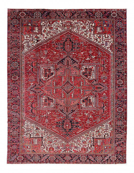 Fine Red Persian Heriz Rug 10'6"X 13'3": Fine Red Persian Heriz Rug 10'6"X 13'3" - CIRCA 1960, Heriz, Hand-Knotted, Lamb's Wool, 300 -D13731- 862.This item is part of our fine auction collection which includes many fine home accessories incl