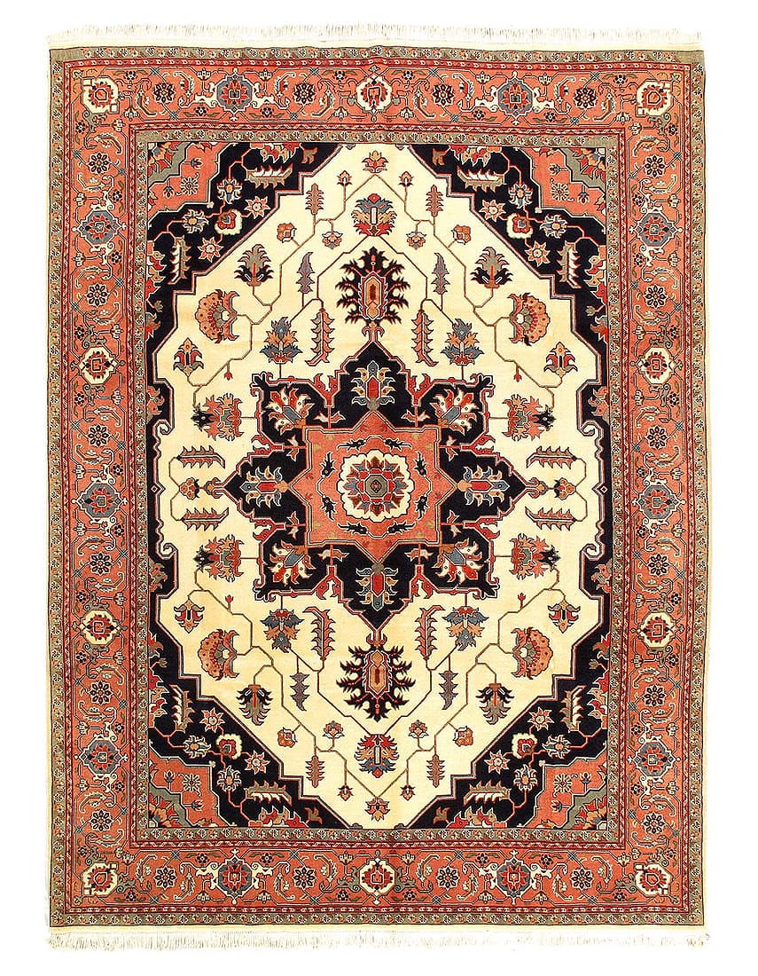 Ivory Persian Tabriz Heriz Rug 8'9"x 11'9": Ivory Persian Tabriz Heriz Rug 8'9"x 11'9" - CIRCA 2010, Heriz, Hand-Knotted, Lamb's Wool, 300 -53726- 862.This item is part of our fine auction collection which includes many fine home accessories in