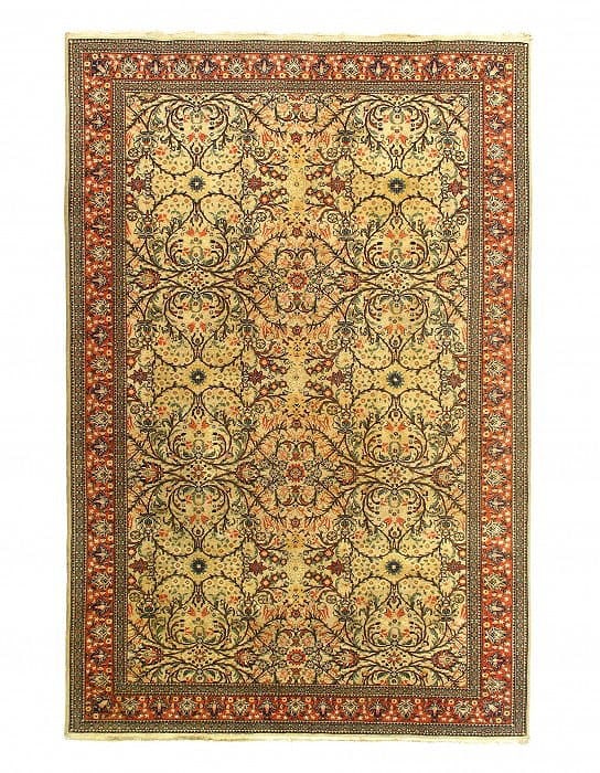 Beige Color Fine Hand Knotted Turkish Vintage Herke 6' X 9'3'': Beige Color Fine Hand Knotted Turkish Vintage Herke 6' X 9'3'' - Circa 1980, Hereke, Hand-Knotted, Lamb's Wool, 300 -D11459- 862.This item is part of our fine auction collection which includes many fi