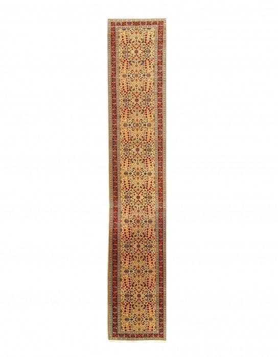 Gold Color Fine Hand Knotted Turkish Hereke Runner 3'3'' X 20'6'': Gold Color Fine Hand Knotted Turkish Hereke Runner 3'3'' X 20'6'' - , Hereke, Hand-Knotted, Lamb's Wool, 300 -D11088- 862.This item is part of our fine auction collection which includes many fine home