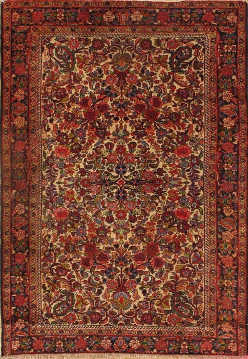 Ivory Persian Antique Hamdan 4'8'' X 6'.9'': Ivory Persian Antique Hamdan 4'8'' X 6'.9'' - , Hamadan, Hand-Knotted, Lamb's Wool, 300 -D07342- 862.This item is part of our fine auction collection which includes many fine home accessories includin