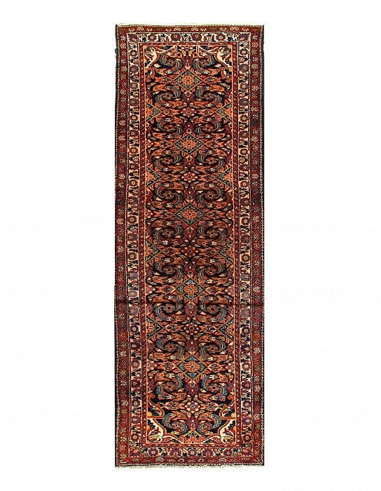 Navy Blue Fine Hand Knotted Hamadan Runner 3'4'' X 10'4'': Navy Blue Fine Hand Knotted Hamadan Runner 3'4'' X 10'4'' - Circa 1960, Hamadan, Hand-Knotted, Lamb's Wool, 300 -36904- 862.This item is part of our fine auction collection which includes many fine ho