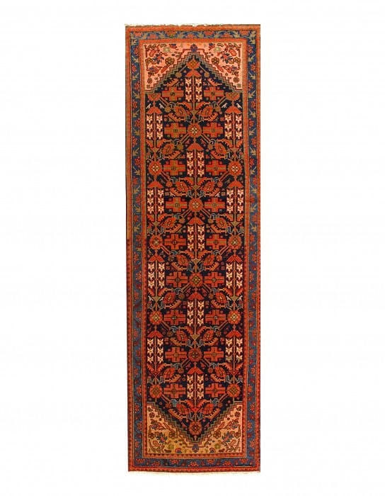 Navy Blue Persian Hand Knotted Hamadan Runner 3'4'' X 11'4'': Navy Blue Persian Hand Knotted Hamadan Runner 3'4'' X 11'4'' - Circa 1920, Hamadan, Hand-Knotted, Lamb's Wool, 300 -37014- 862.This item is part of our fine auction collection which includes many fine