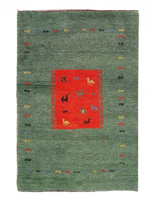 Green Hand Knotted Gabbeh Rug 4'X 6': Green Hand Knotted Gabbeh Rug 4'X 6' - NEW, Gabbeh, Straight-Wooven, Lamb's Wool, 300 -D14895- 862.This item is part of our fine auction collection which includes many fine home accessories including 