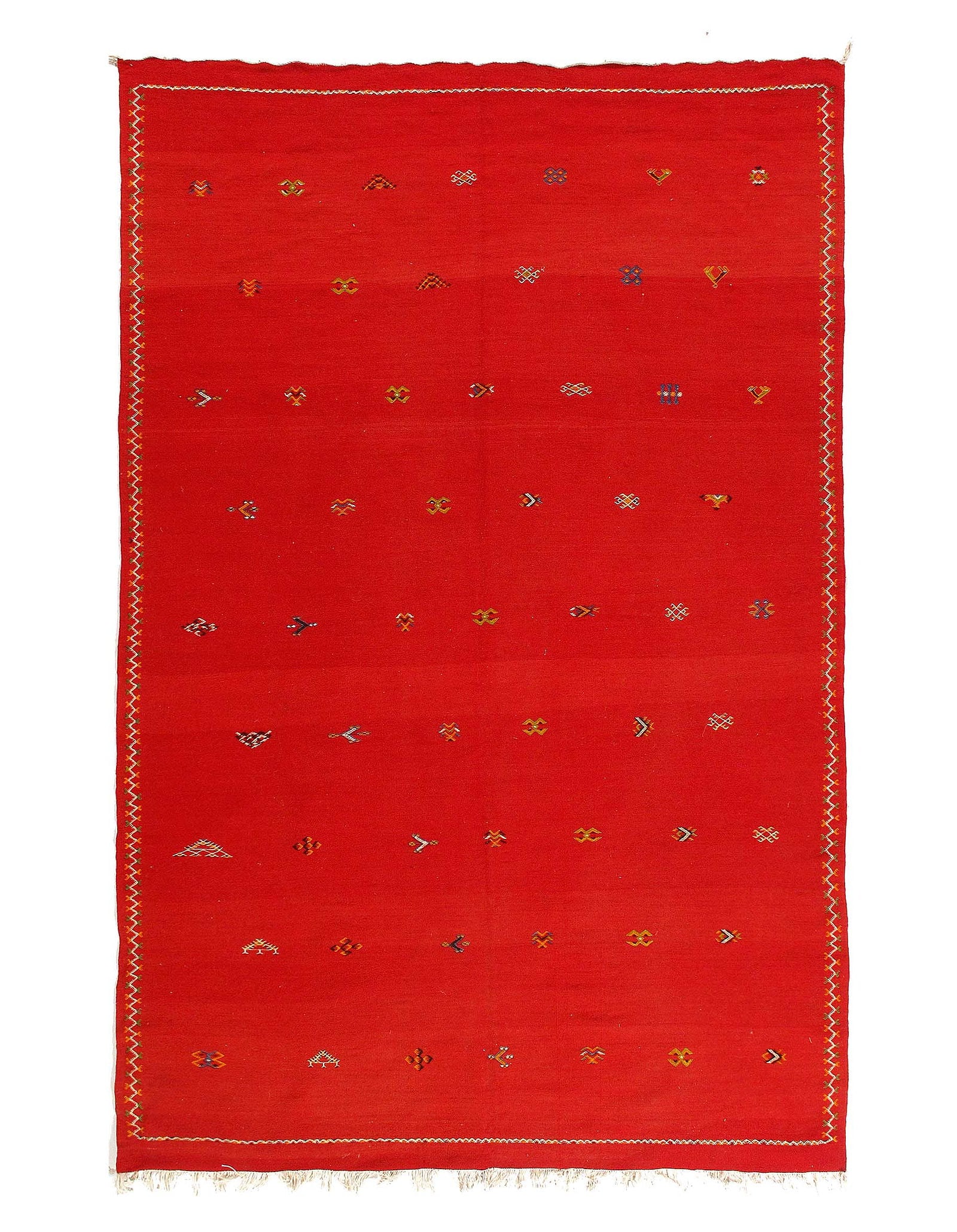 Fine Hand Knotted Vintage silk & wool Flat Weave Moroccon 6'2'' X 10'2'': Fine Hand Knotted Vintage silk & wool Flat Weave Moroccon 6'2'' X 10'2'' - Circa 1970, Flat Weave, Hand-Knotted, Flat Weave, 300 -D11853- 862.This item is part of our fine auction collection which inc