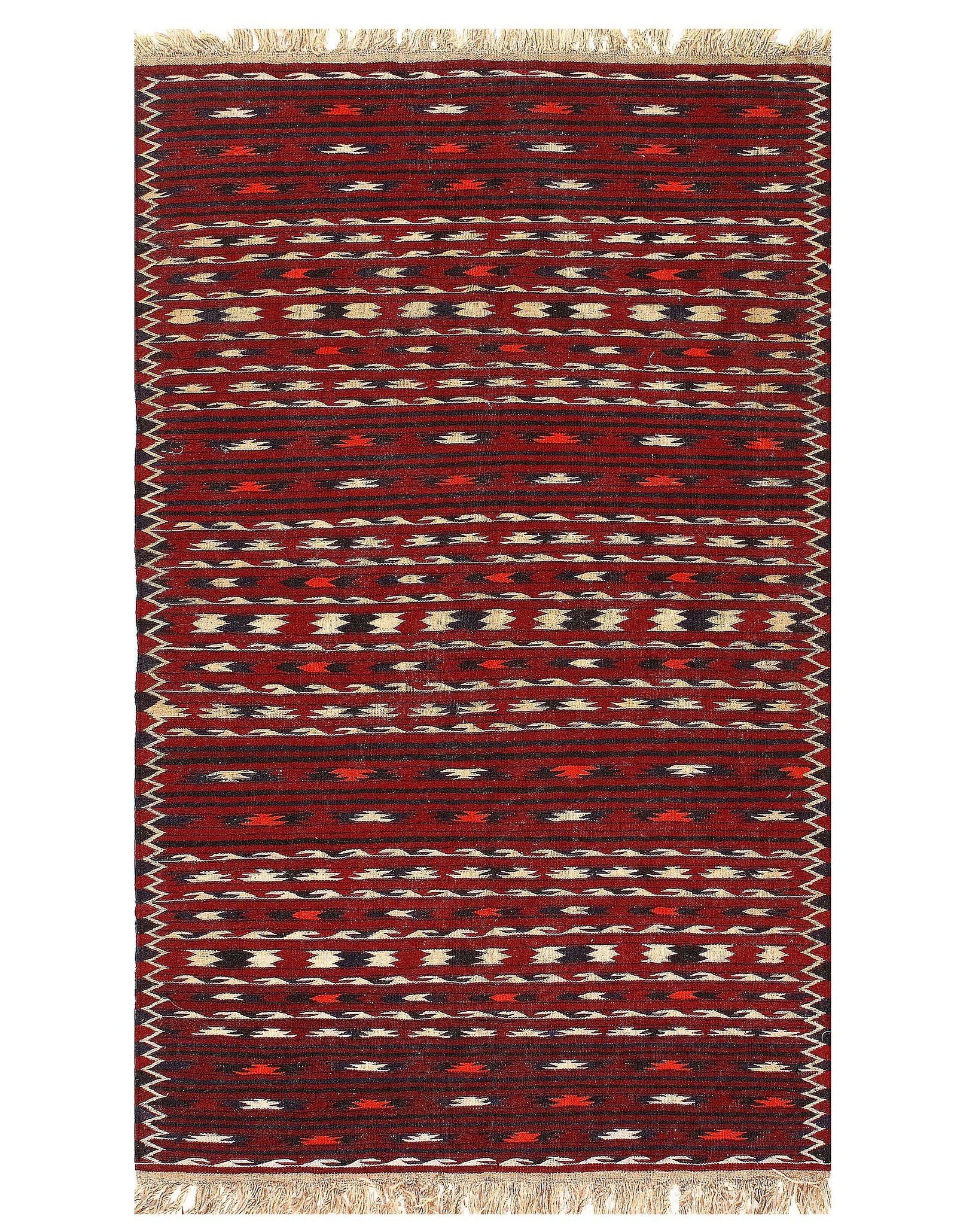 Red Fine Knotted Bakhtiari Rug 3'8'' X 6'3'': Red Fine Knotted Bakhtiari Rug 3'8'' X 6'3'' - Circa 1960, Flat Weave, Hand-Knotted, Flat Weave, 300 -53891- 862.This item is part of our fine auction collection which includes many fine home accessor