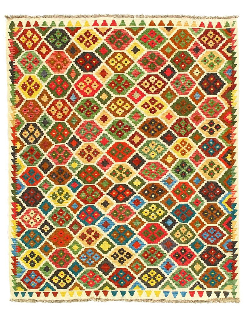 Reversible Kilim Flat Weave Wool On Wool Rug 5'2''X 6'8'': Reversible Kilim Flat Weave Wool On Wool Rug 5'2''X 6'8'' - New, Flat Weave, Hand-Knotted, Flat Weave, 300 -D14393- 862.This item is part of our fine auction collection which includes many fine home a