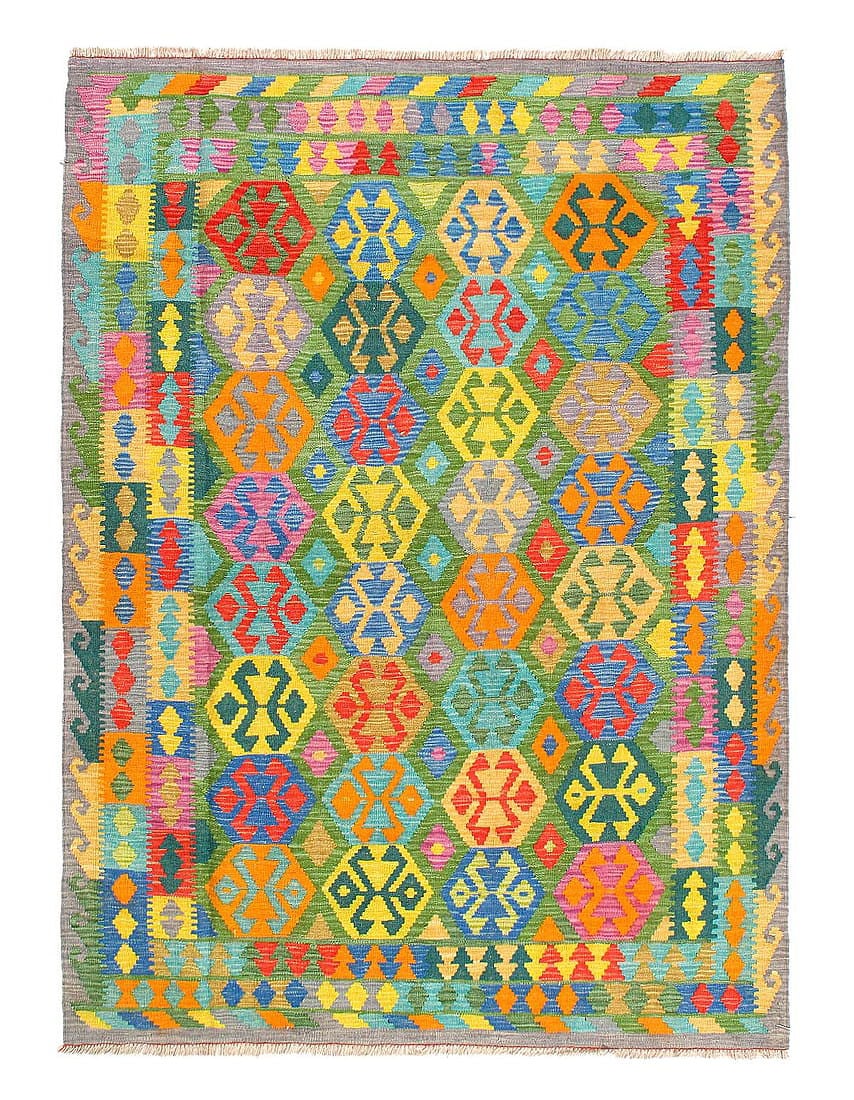 Reversible Kilim Flat Weave Wool On Wool Rug 4'11'' X 6'6'': Reversible Kilim Flat Weave Wool On Wool Rug 4'11'' X 6'6'' - New, Flat Weave, Hand-Knotted, Flat Weave, 300 -D14418- 862.This item is part of our fine auction collection which includes many fine home