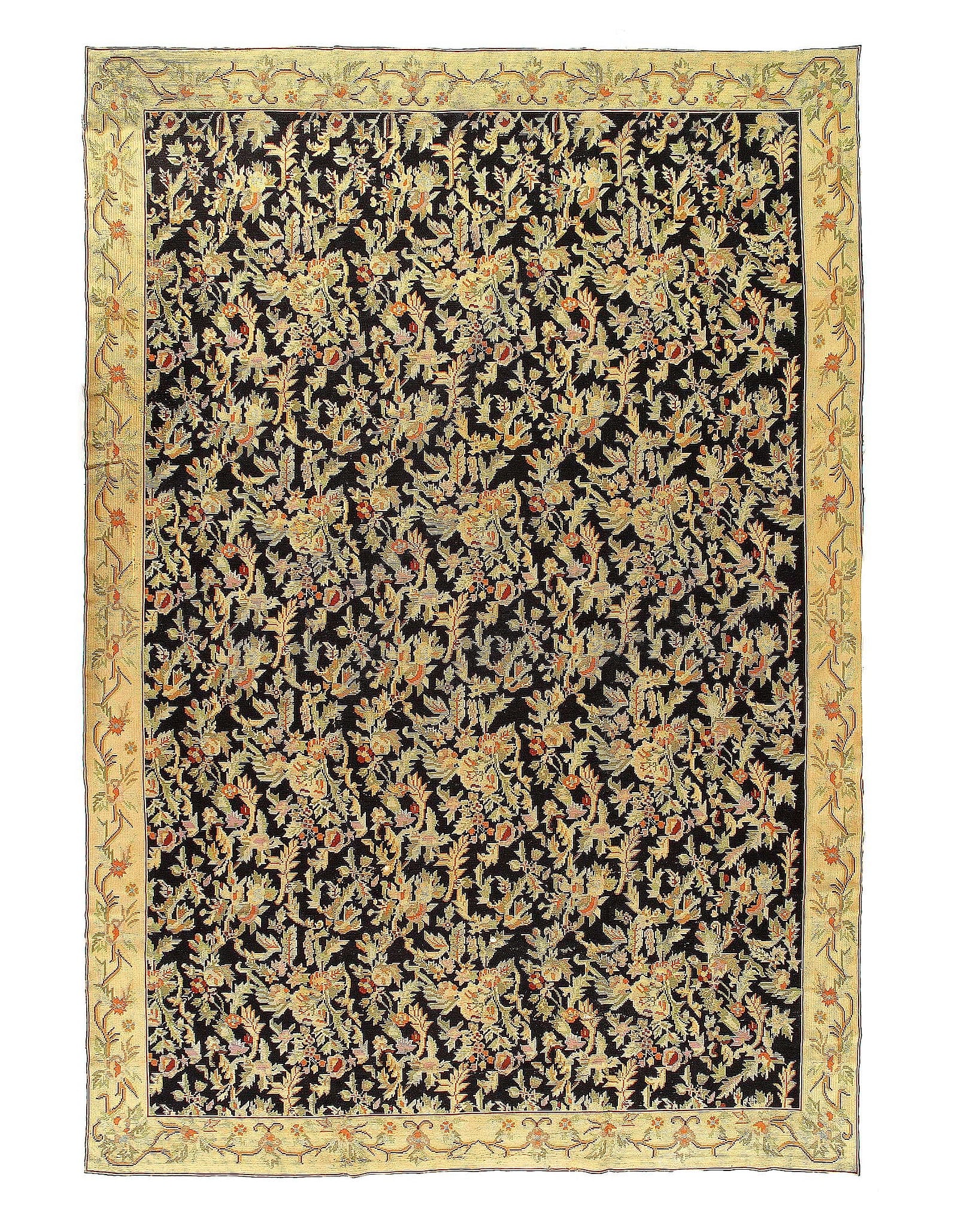 Floral Antique English Needlepoint 9'11'' X 14'3'': Floral Antique English Needlepoint 9'11'' X 14'3'' - Circa Date: Mid To Late 19th century, English, Hand-Knotted, Flat Weave, 300 -D12062- 862.This item is part of our fine auction collection which in