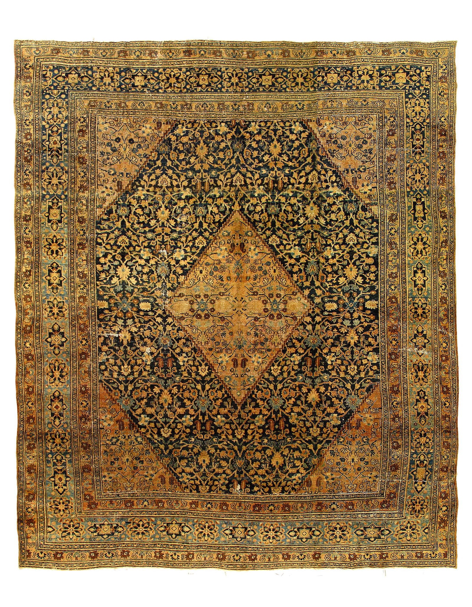 Navy Persian Antique Dorokhsh 14.4'x17.1": Navy Persian Antique Dorokhsh 14.4'x17.1" - circa 1900, Dorokhsh, Hand-Knotted, Lamb's Wool, 300 -D14539- 862.This item is part of our fine auction collection which includes many fine home accessories