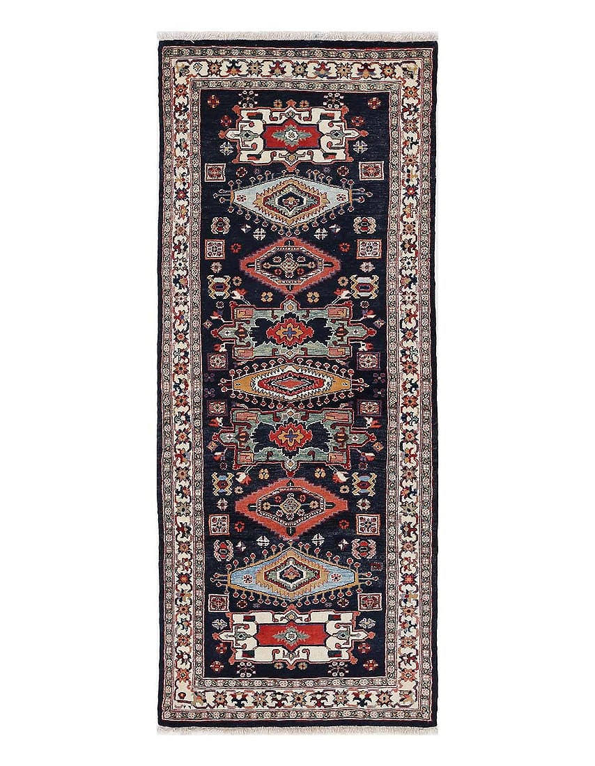 Navy blue fine hand knotted Persian Bidjar 2'6'' X 7': Navy blue fine hand knotted Persian Bidjar 2'6'' X 7' - New, Bidjar, Hand-Knotted, Lamb's Wool, 300 -D13677- 862.This item is part of our fine auction collection which includes many fine home accessor