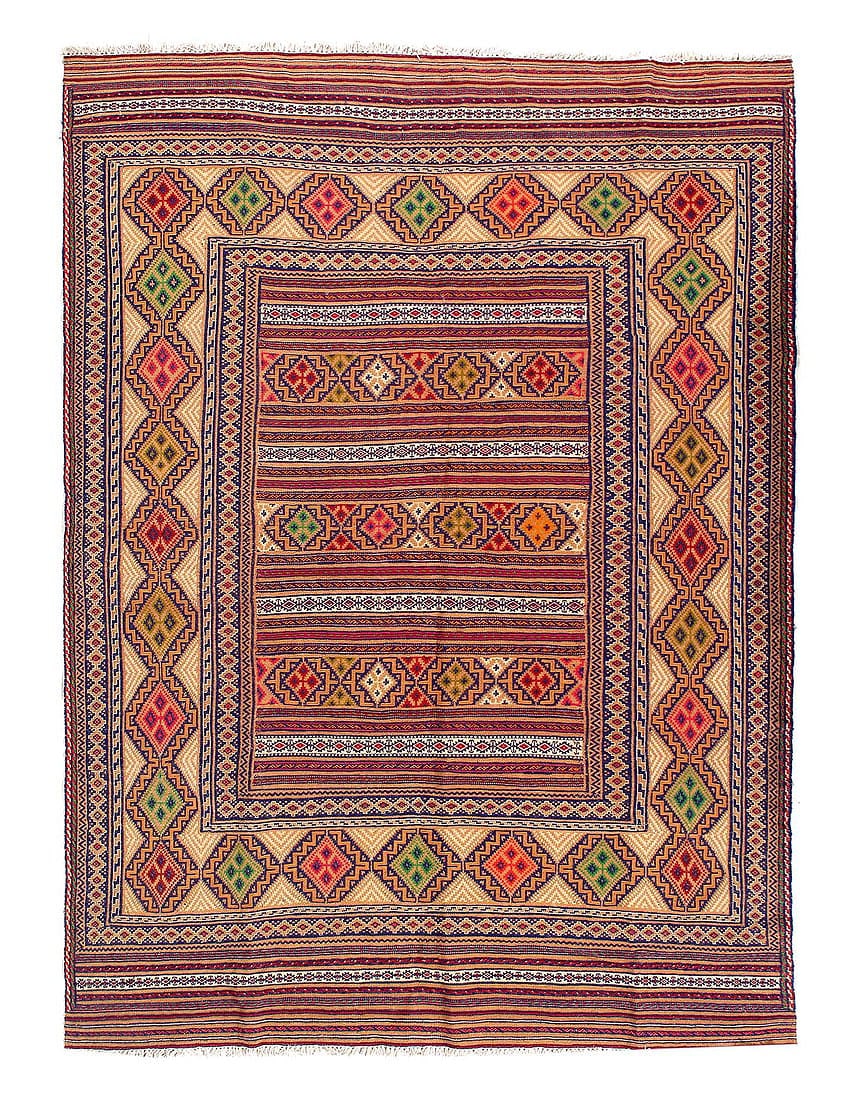 Rust Hand Knotted fine Sumac Kilim rug 4'7"X 6'4": Rust Hand Knotted fine Sumac Kilim rug 4'7"X 6'4" - CIRCA 1990, Beshir, Hand-Woven, Lamb's Wool, 300 -D14993- 862.This item is part of our fine auction collection which includes many fine home accesso