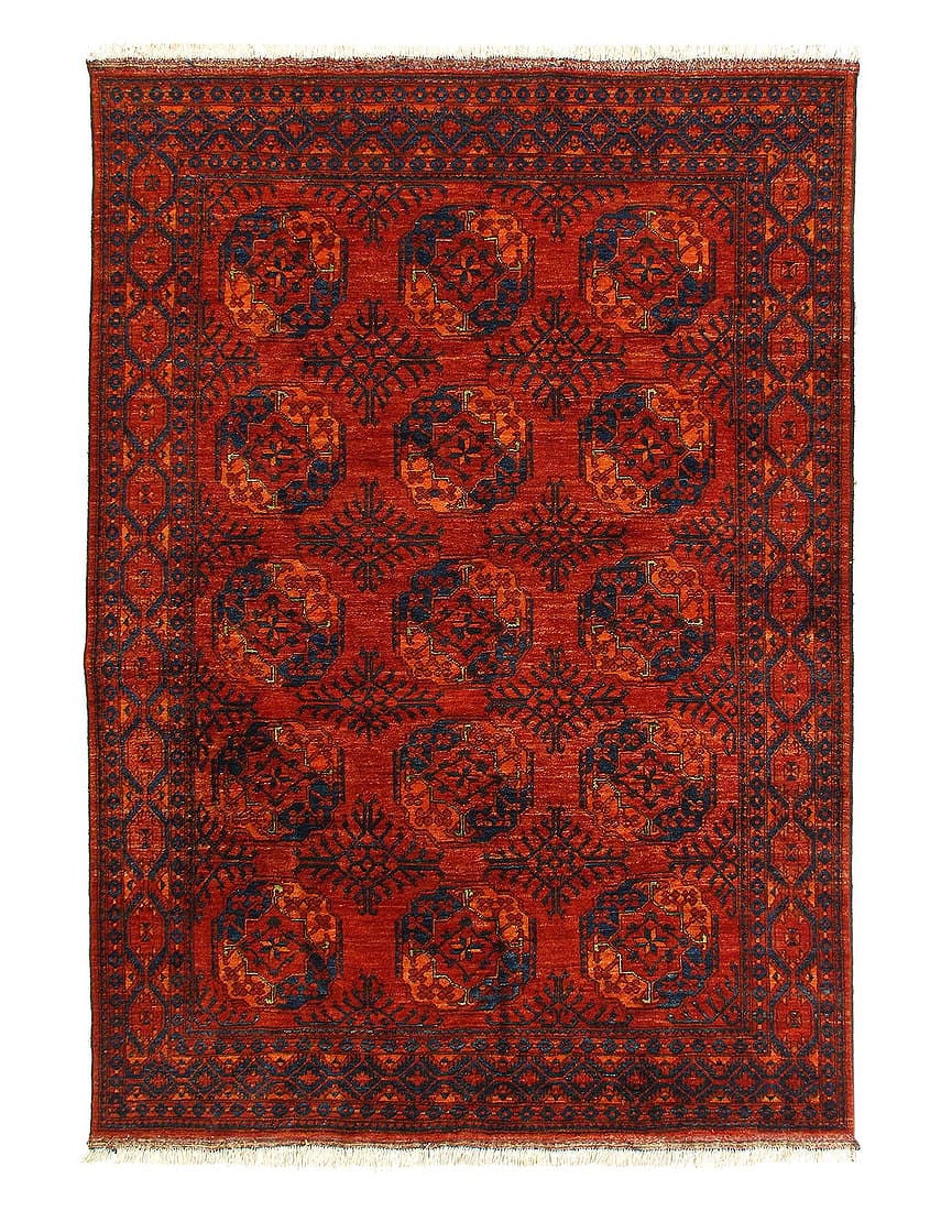 Afghan Bashir Red Hand Knotted Rug 7'X 9'8": Afghan Bashir Red Hand Knotted Rug 7'X 9'8" - CIRCA 1960, Beshir, Hand-Knotted, Lamb's Wool, 300 -D14997- 862.This item is part of our fine auction collection which includes many fine home accessories