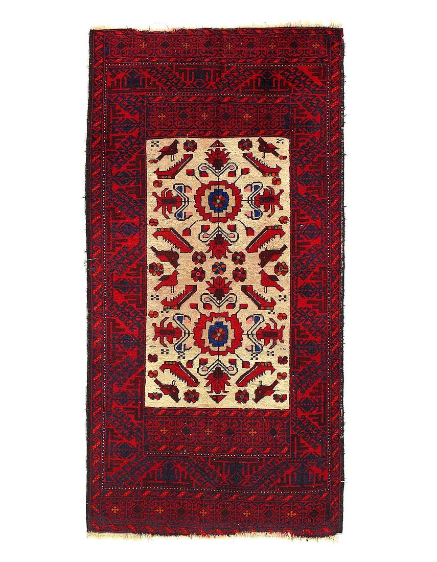 Red Color Fine Hand Knotted Vintage Balouchi Rug 2'7'' X 4'11'': Red Color Fine Hand Knotted Vintage Balouchi Rug 2'7'' X 4'11'' - 2020, Baluch, Hand-Knotted, Lamb's Wool, 300 -D14445- 862.This item is part of our fine auction collection which includes many fine ho