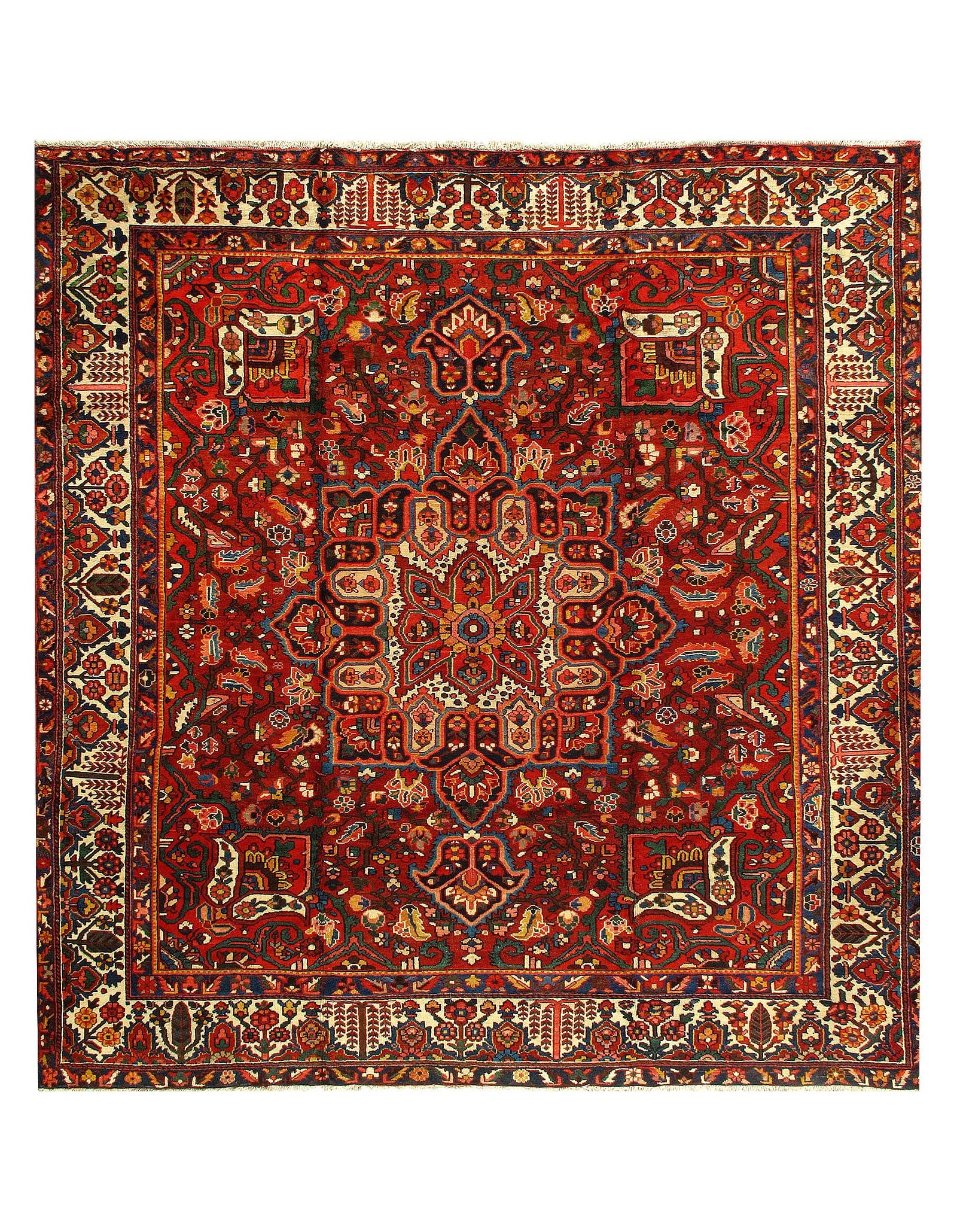 Persian Sami Antique Bakhtiari Hand-Knotted 10'2'' X 10'11'': Persian Sami Antique Bakhtiari Hand-Knotted 10'2'' X 10'11'' - , Bakhtiari, Hand-Knotted, Lamb's Wool, 300 -D03338- 862.This item is part of our fine auction collection which includes many fine home a