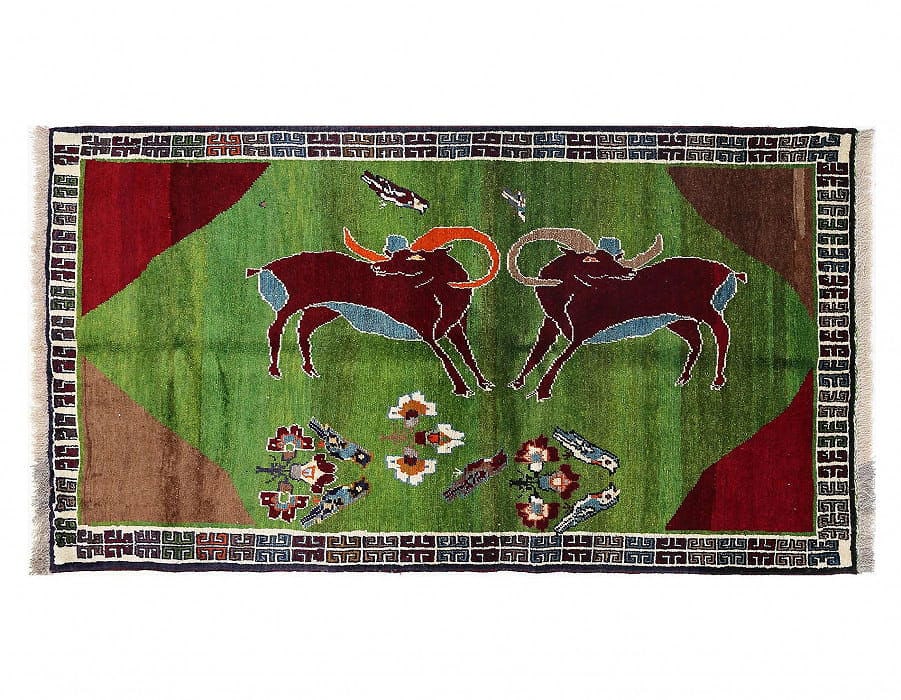 Fine Hand knotted Persian Deer Gabbeh Rug 3'5"X 6'9": Fine Hand knotted Persian Deer Gabbeh Rug 3'5"X 6'9" - NEW, Animal, Hand-Knotted, Lamb's Wool, 300 -D13811- 862.This item is part of our fine auction collection which includes many fine home accessori