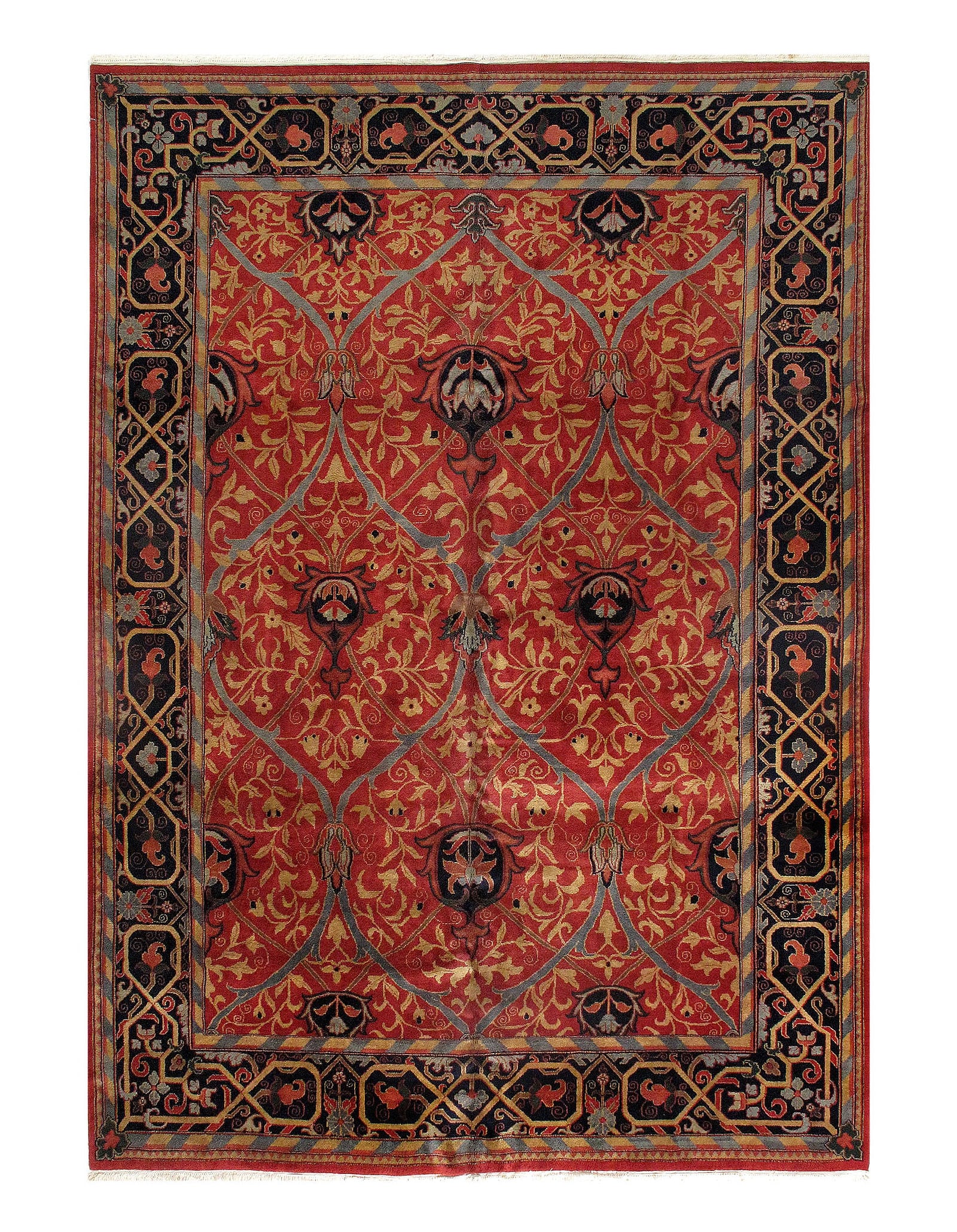 Red Color Fine Hand Knotted Agra 9'9'' x 13'9'': Red Color Fine Hand Knotted Agra 9'9'' x 13'9'' - New, Agra, Hand-Knotted, Lamb's Wool, 300 -24670- 862.This item is part of our fine auction collection which includes many fine home accessories
