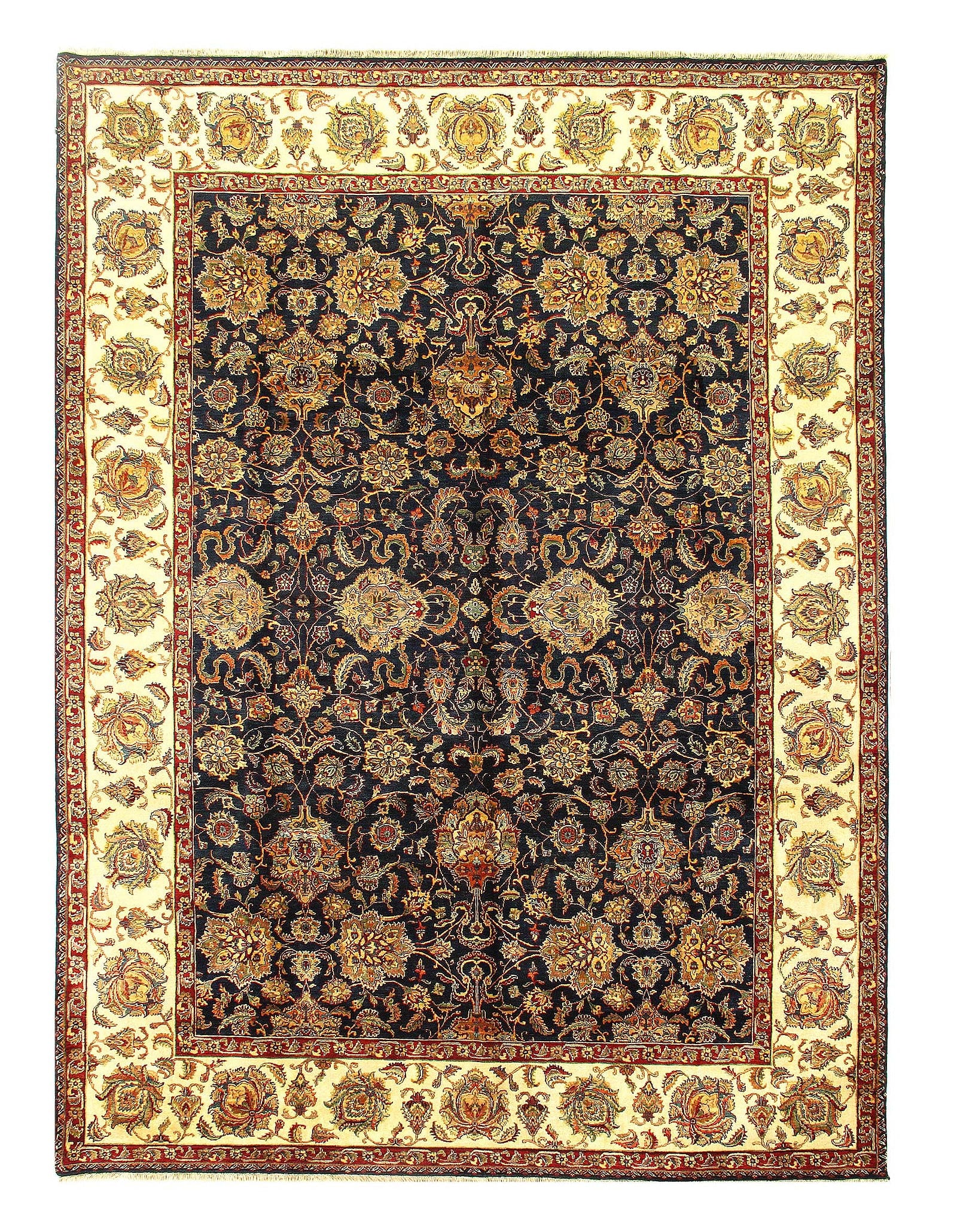Navy Blue Fine Hand Knotted Agra 9' X 12'7'': Navy Blue Fine Hand Knotted Agra 9' X 12'7'' - New, Agra, Hand-Knotted, Lamb's Wool, 300 -32397- 862.This item is part of our fine auction collection which includes many fine home accessories
