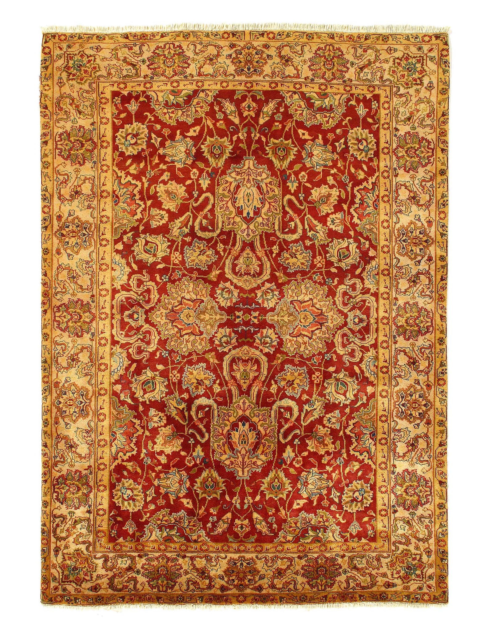 Red color Fine Hand knotted Agra rug 5'11'' X 6'11'': Red color Fine Hand knotted Agra rug 5'11'' X 6'11'' - 2000, Agra, Hand-Knotted, Lamb's Wool, 300 -24354- 862.This item is part of our fine auction collection which includes many fine home