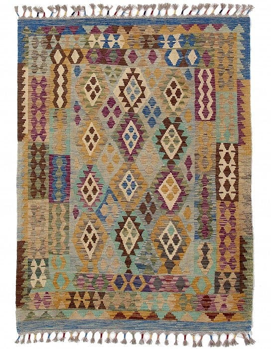 Afghan Kilim Handspun Wool Rug - 4'11" x 6'6": Afghan Kilim Handspun Wool Rug - 4'11" x 6'6" - New, Afghan, Hand-Knotted, Lamb's Wool, 300 -D09885- 862.This item is part of our fine auction collection which includes many fine home accessories incl