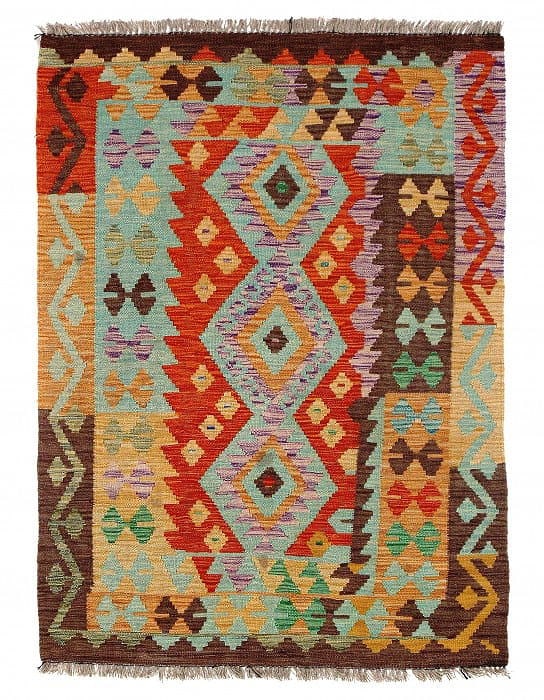 Afghan Kilim Handspun Wool Rug - 3'6" x 4'11": Afghan Kilim Handspun Wool Rug - 3'6" x 4'11" - New, Afghan, Hand-Knotted, Lamb's Wool, 300 -D09912- 862.This item is part of our fine auction collection which includes many fine home accessories incl