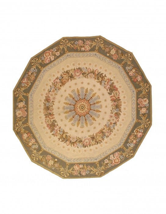 Beige Classic Aubusson Octagon Rug 8' X 8': Beige Classic Aubusson Octagon Rug 8' X 8' - New, Abussan, Hand-Knotted, Lamb's Wool, 300 -D11065- 862.This item is part of our fine auction collection which includes many fine home accessories includ