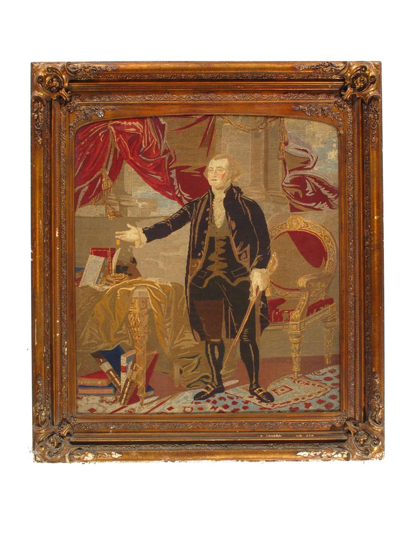 Large Berlin Wool Work Picture of George Washington: Large Berlin Wool Work Picture of George Washington - 19th century, All Over, Flatweave, Flat Weave, 300 -D15076- 862.This item is part of our fine auction collection which includes many fine home acc