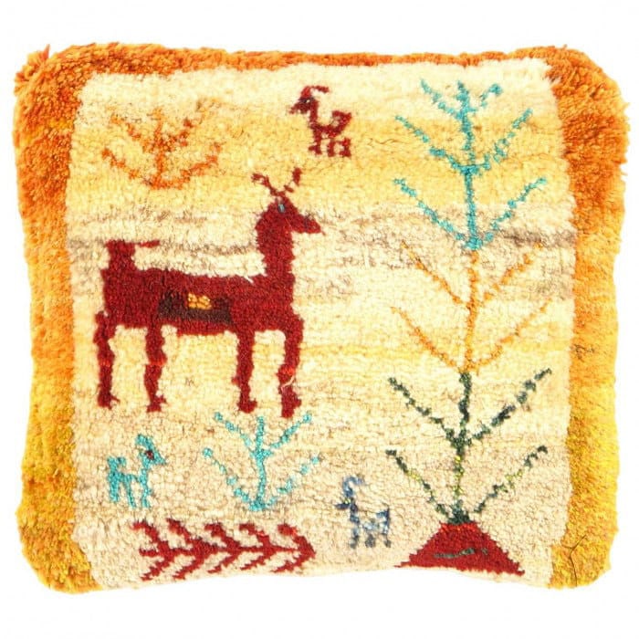 Fine Hand knotted persian Gabbeh pillow 14'' X 16'': Fine Hand knotted persian Gabbeh pillow 14'' X 16'' - New, Gabbeh, Handmade , Lamb's Wool, 300 -PG 111- 862.This item is part of our fine auction collection which includes many fine home accessories i