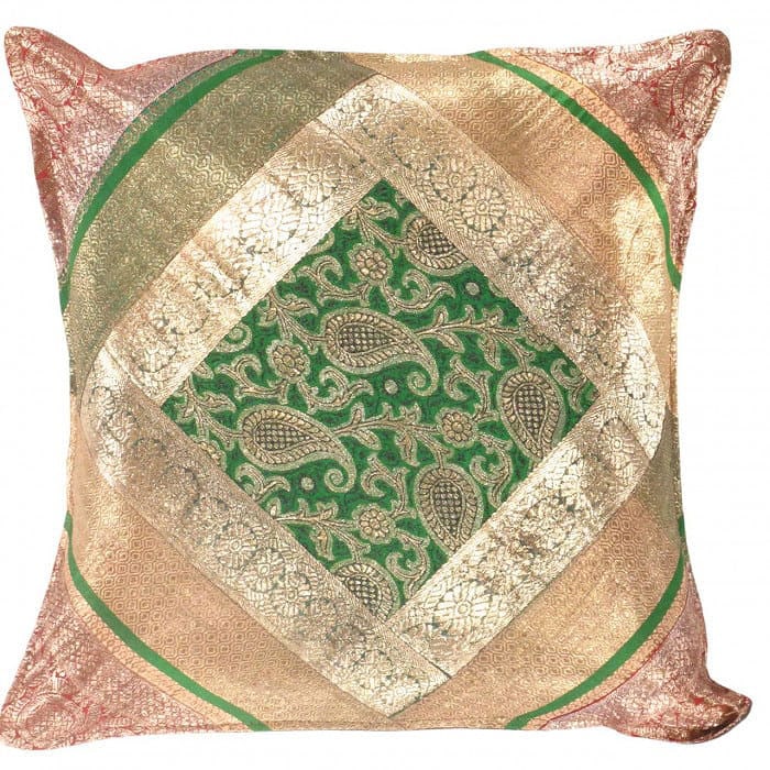 Vintage Sari silk Square Pillow Case 16 " (1 of 2)