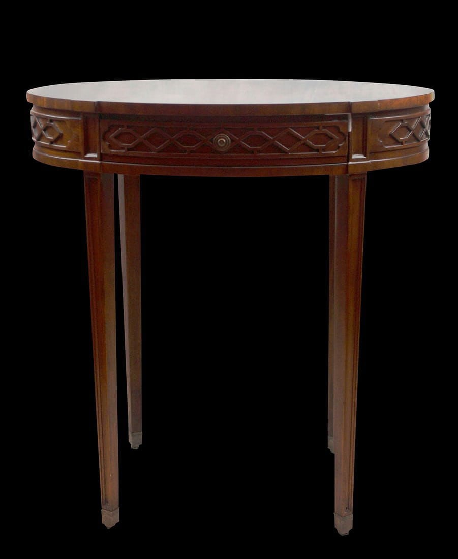 Regency Finished Mahogany and Parquetry Oval Occasional Table - 20X28X29: Regency Finished Mahogany and Parquetry Oval Occasional Table - 20X28X29 - New, Traditional, N/A, Wooden, 300 -TAB005- 862.This item is part of our fine auction collection which includes many fine hom