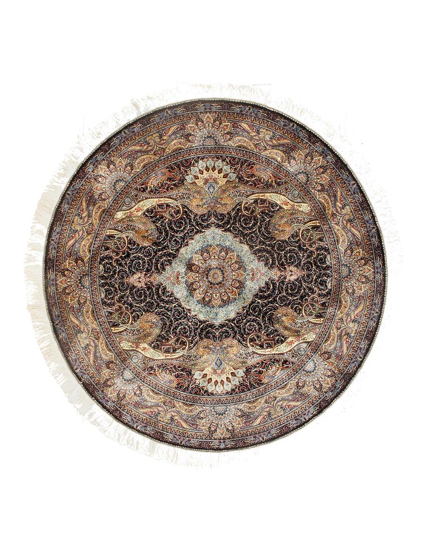 Persian Qum Design Round Rug 5'X 5': Persian Qum Design Round Rug 5'X 5' - NEW, Qum, Machine-Made, V. Silk, 300 -D15643- 862.This item is part of our fine auction collection which includes many fine home accessories including antique rug