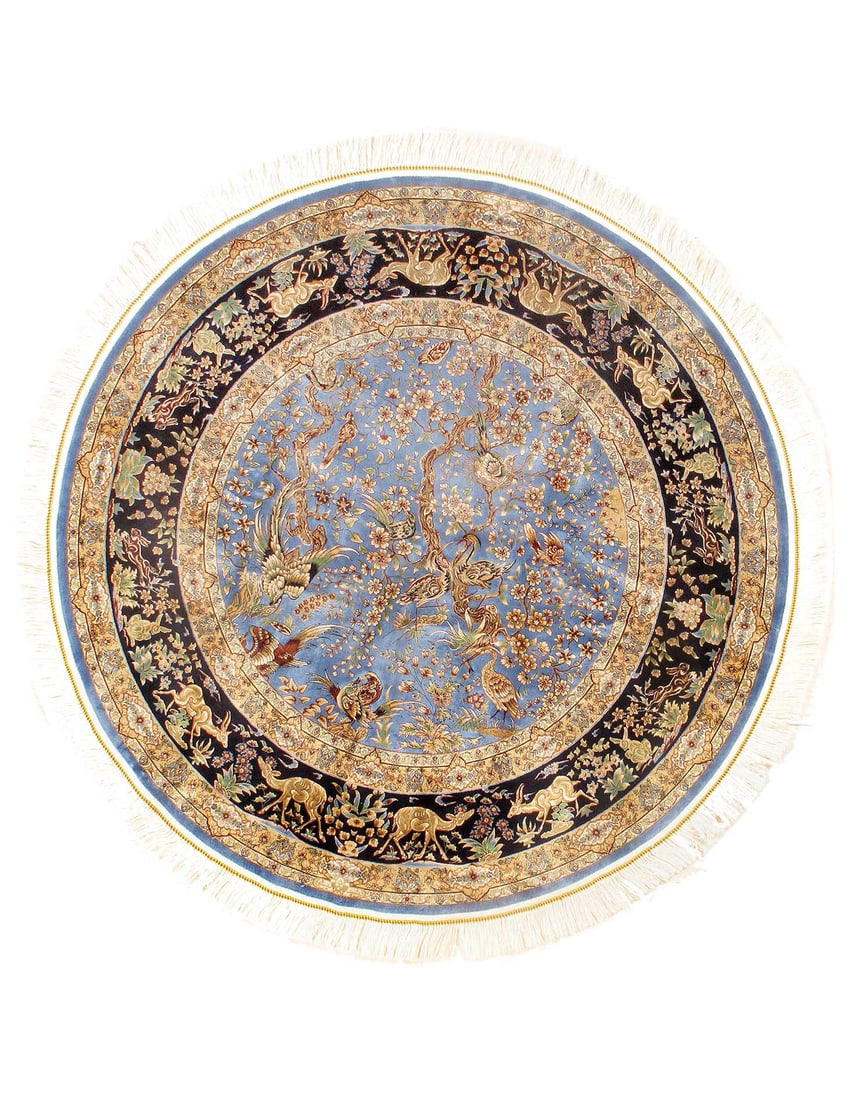 Persian Qum Design Round Rug 5'X 5': Persian Qum Design Round Rug 5'X 5' - NEW, Qum, Machine-Made, V. Silk, 300 -D15642- 862.This item is part of our fine auction collection which includes many fine home accessories including antique rug