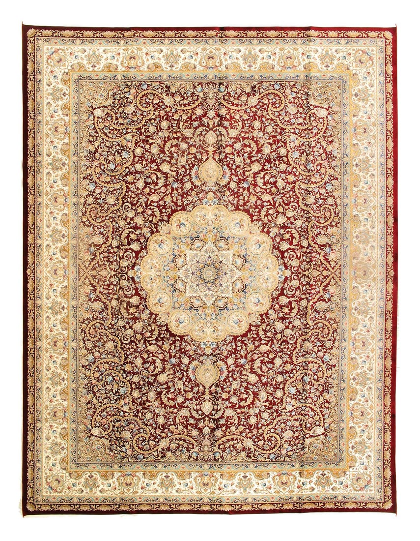 Persian Qum Design Rug 10'X 13'1": Persian Qum Design Rug 10'X 13'1" - NEW, Qum, Machine-Made, V. Silk, 300 -D15614- 862.This item is part of our fine auction collection which includes many fine home accessories including antique rugs,