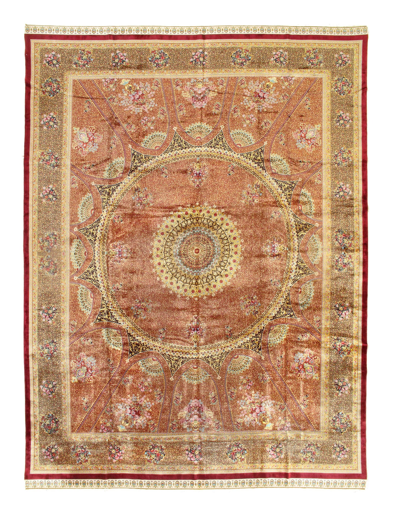 Persian Qum Design Rug 10'x 13'1": Persian Qum Design Rug 10'x 13'1" - NEW, Qum, Machine-Made, V. Silk, 300 -D15542,D15548- 862.This item is part of our fine auction collection which includes many fine home accessories including antiqu
