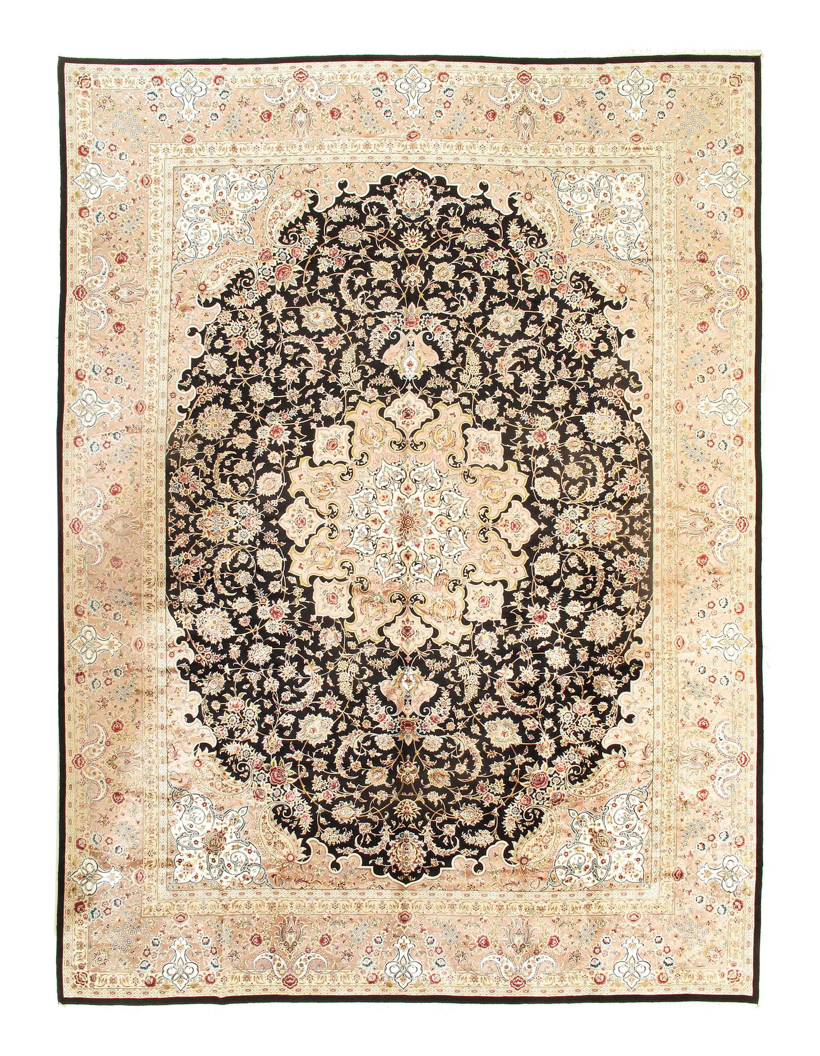 Persian Qum Design Rug 9'8"X 13'2": Persian Qum Design Rug 9'8"X 13'2" - NEW, Qum, Machine-Made, V. Silk, 300 -D15566- 862.This item is part of our fine auction collection which includes many fine home accessories including antique rugs
