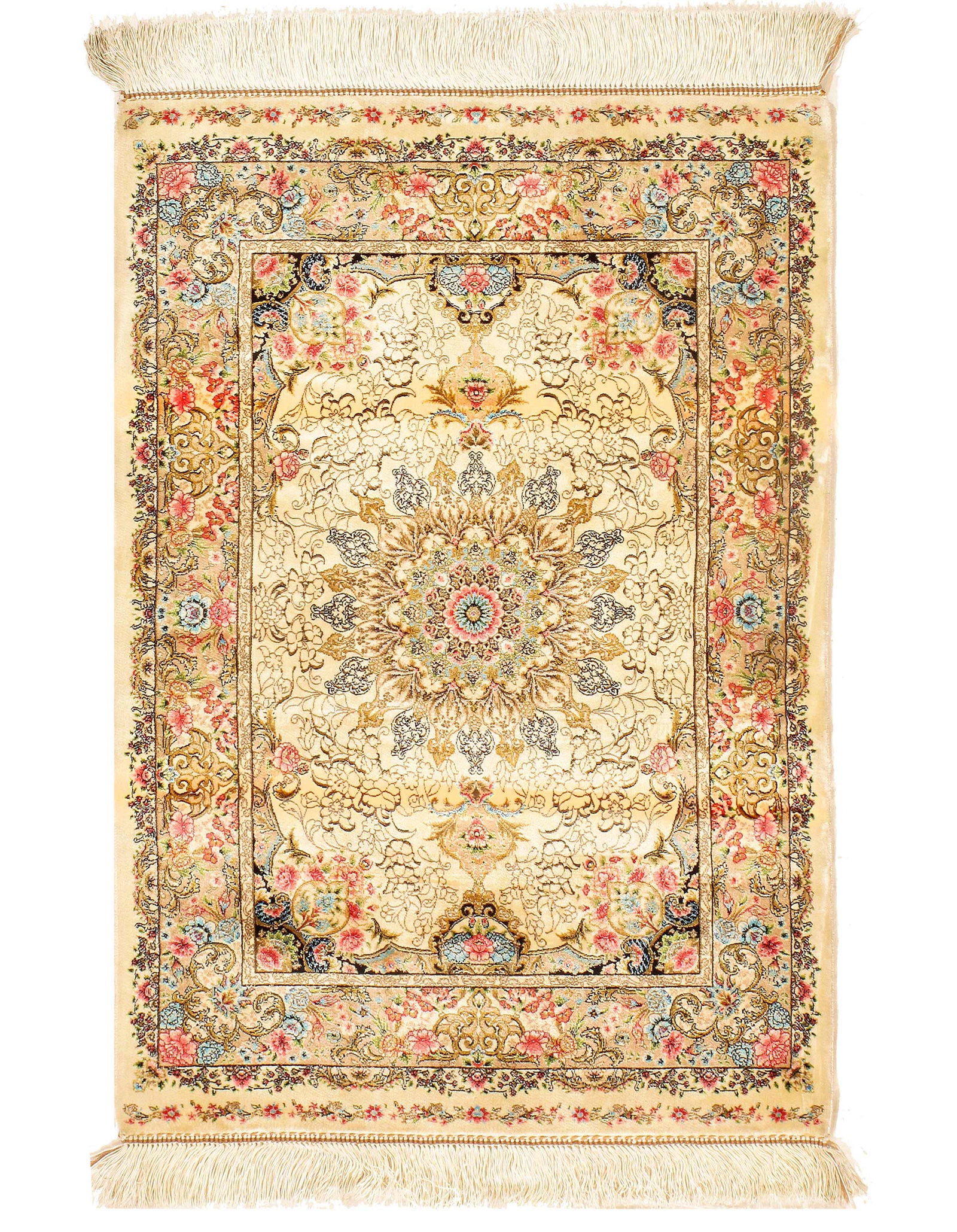 Persian Qum Design Rug 2'2"X 3'1": Persian Qum Design Rug 2'2"X 3'1" - NEW, Qum, Machine-Made, V. Silk, 300 -D15695- 862.This item is part of our fine auction collection which includes many fine home accessories including antique rugs,