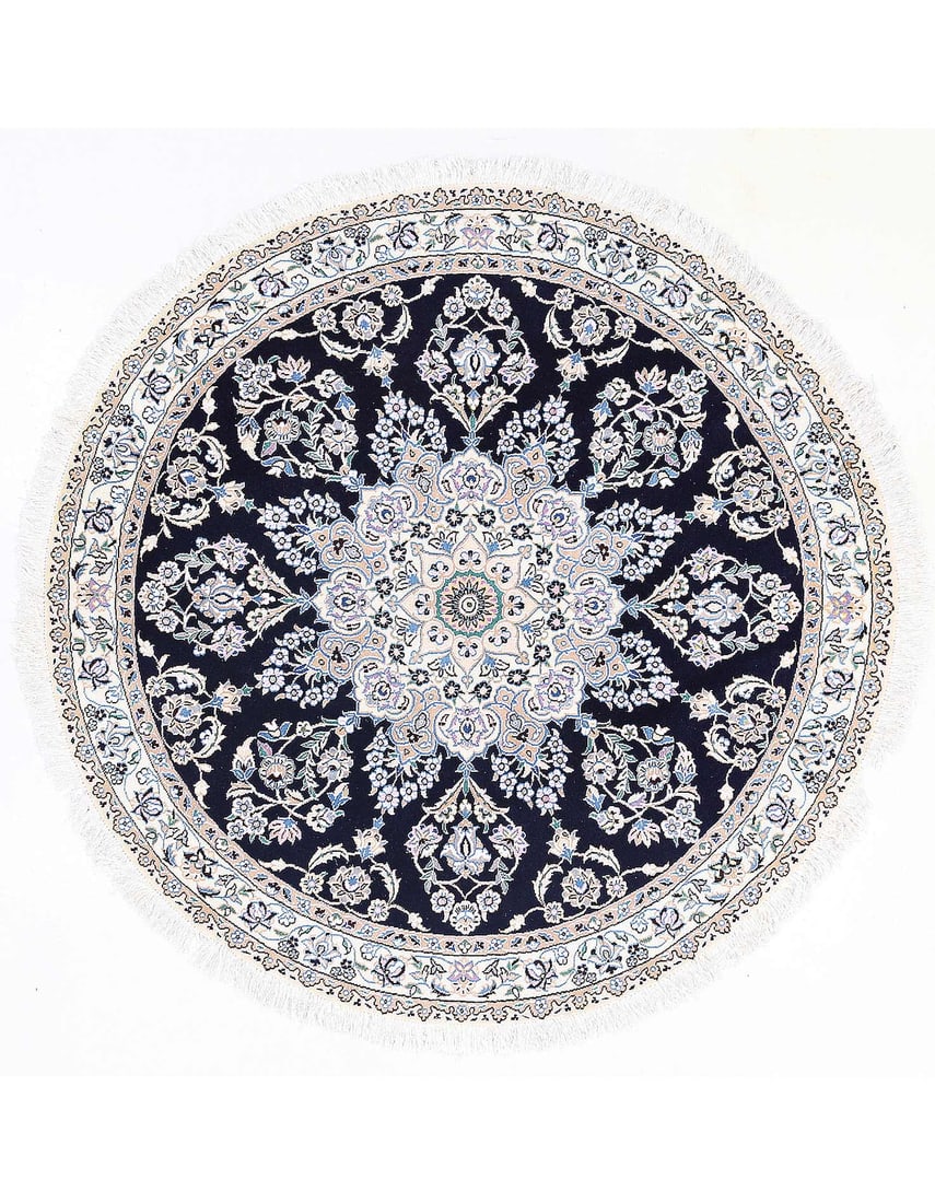 Fine Hand knotted Persian silk & wool Nain round rug 5' X 5': Fine Hand knotted Persian silk & wool Nain round rug 5' X 5' - New, Nain, Hand-Knotted, Wool & Silk, 300 -D13368- 862.This item is part of our fine auction collection which includes many fine home