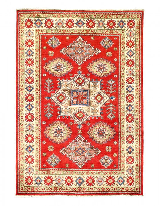 Fine Hand knotted Kazak Rug 4'11'' X 7': Fine Hand knotted Kazak Rug 4'11'' X 7' - New, Kazak, Hand-Knotted, Lamb's Wool, 300 -D14137- 862.This item is part of our fine auction collection which includes many fine home accessories including a