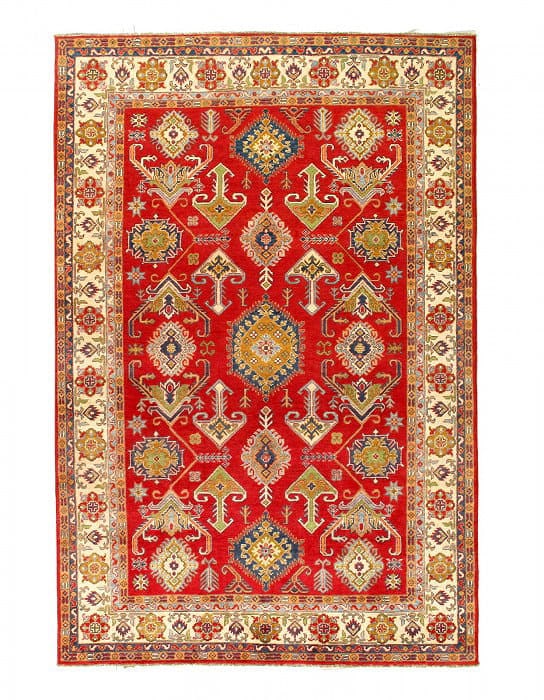 Red Color Fine Hand knotted Kazak rug 6'5'' X 9'7'': Red Color Fine Hand knotted Kazak rug 6'5'' X 9'7'' - New, Kazak, Hand-Knotted, Lamb's Wool, 300 -D14131- 862.This item is part of our fine auction collection which includes many fine home accessories