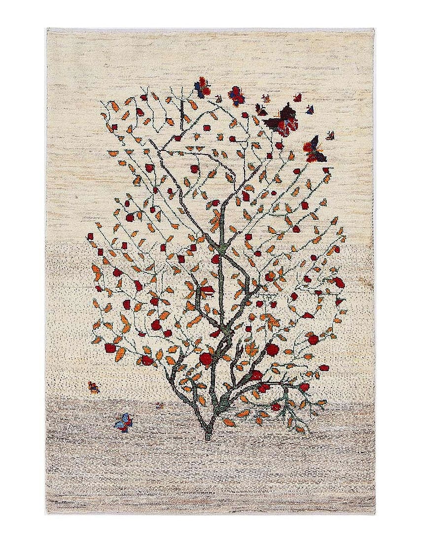 Ivory color fine hand knotted Persian Gabbeh 2'11'' X 4'3'': Ivory color fine hand knotted Persian Gabbeh 2'11'' X 4'3'' - New, Gabbeh, Hand-Knotted, Lamb's Wool, 300 -D13504- 862.This item is part of our fine auction collection which includes many fine home