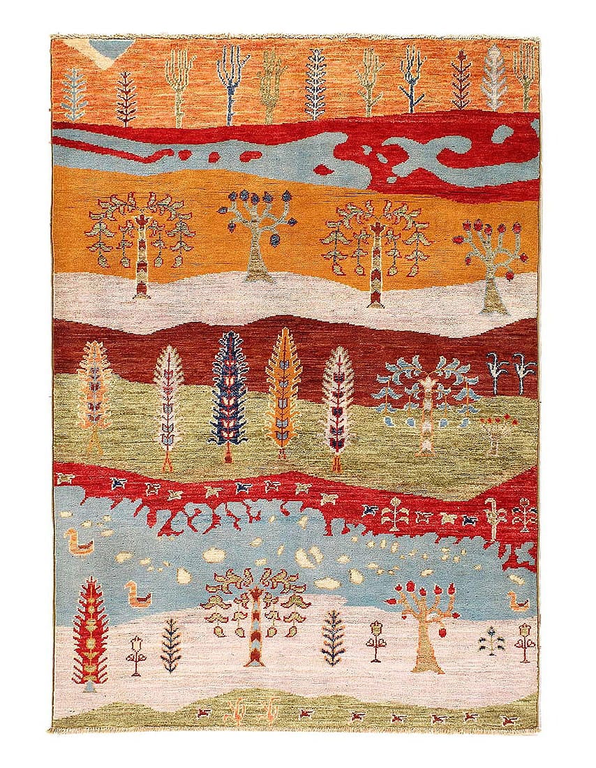 Multi color Fine Hand knotted Gabbeh Design 3'4'' X 5'11'': Multi color Fine Hand knotted Gabbeh Design 3'4'' X 5'11'' - New, Gabbeh, Hand-Knotted, Lamb's Wool, 300 -D14209- 862.This item is part of our fine auction collection which includes many fine home