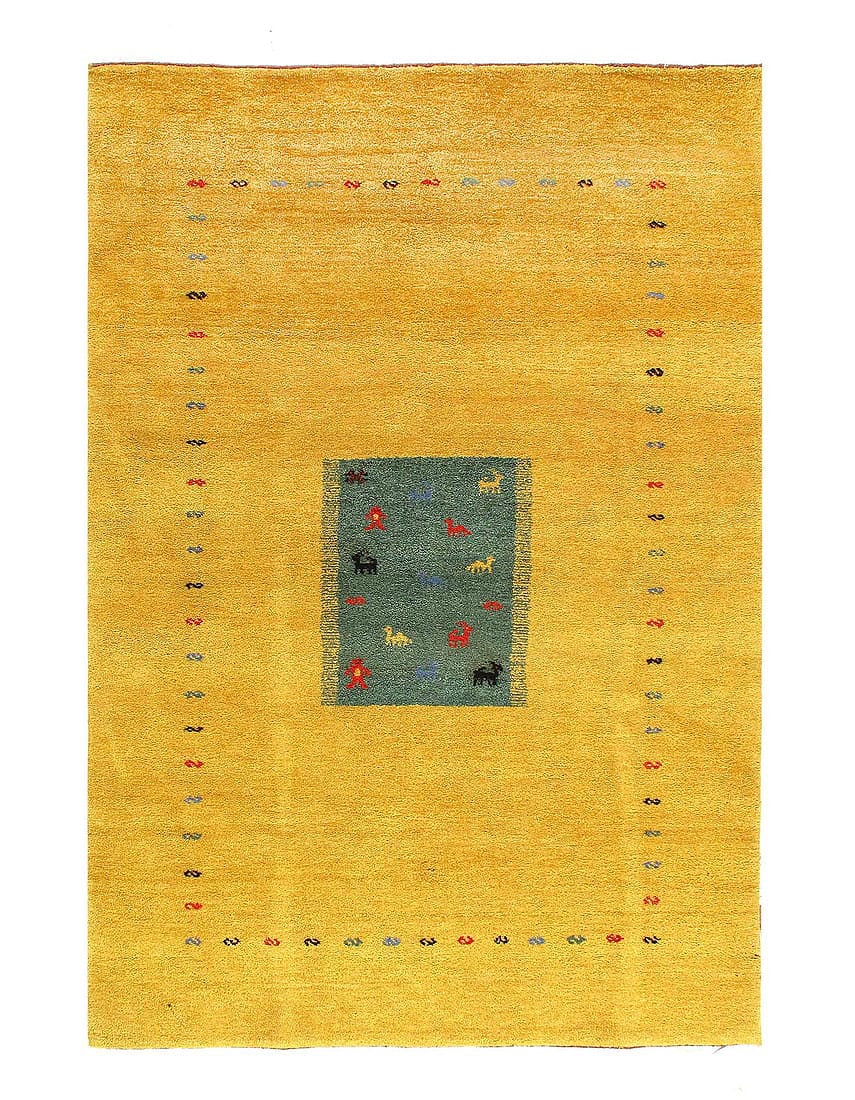 Gold Hand Knotted Gabbeh Rug 6' X 9': Gold Hand Knotted Gabbeh Rug 6' X 9' - New, Gabbeh, Hand-Knotted, Lamb's Wool, 300 -22939- 862.This item is part of our fine auction collection which includes many fine home accessories including anti