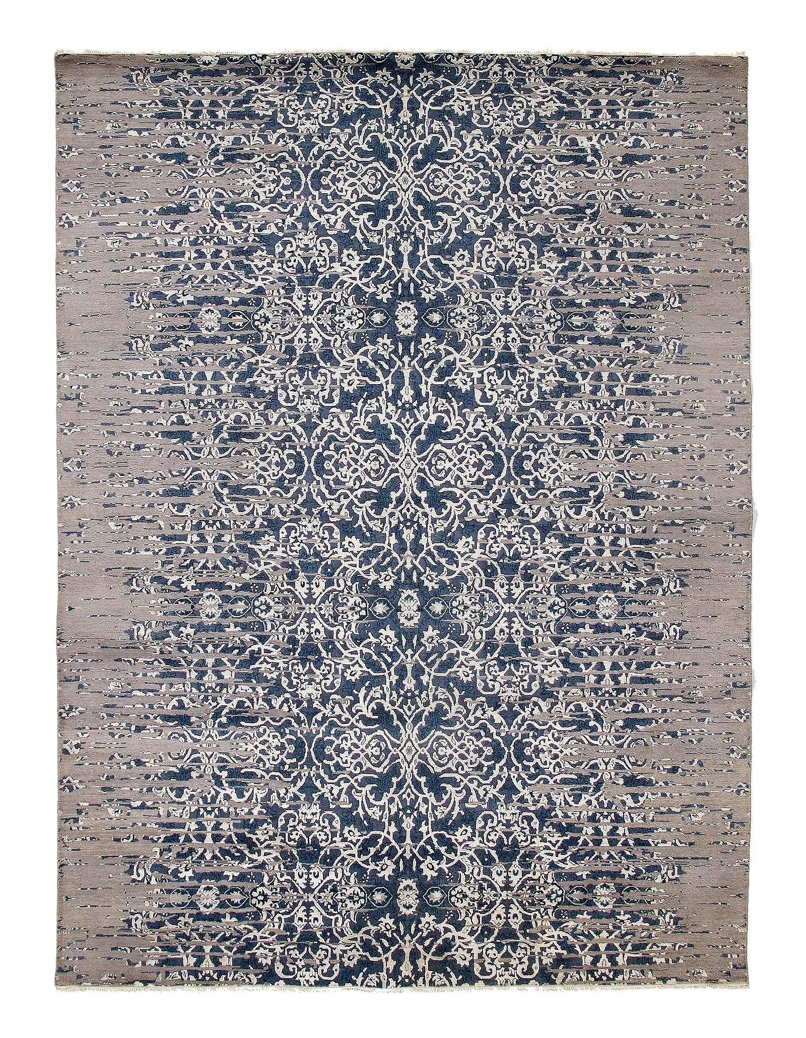 Gray Erased Modern Rug 9' X 12': Gray Erased Modern Rug 9' X 12' - New, Modern, Hand-Knotted, Wool & Silk, 300 -D09479- 862.This item is part of our fine auction collection which includes many fine home accessories including antique 