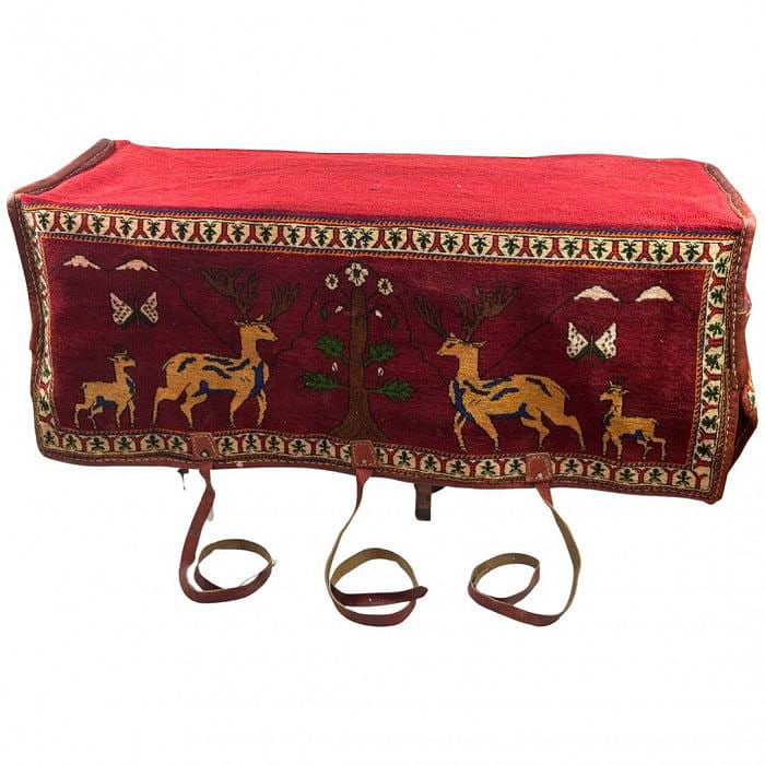 Antique Persian shiraz Mafrash Cargo Bag 1'4''' x 4': Antique Persian shiraz Mafrash Cargo Bag 1'4''' x 4' - 1900, Shiraz, Hand-Knotted, Lamb's Wool, 300 -D01896- 862.This item is part of our fine auction collection which includes many fine home