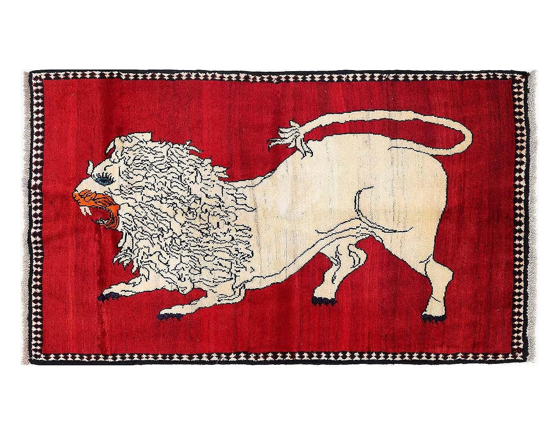 Handmade Persian Gabbeh Pictorial Lion Accent 3'7" X 6'4": Handmade Persian Gabbeh Pictorial Lion Accent 3'7" X 6'4" - NEW, Shiraz, Hand-Knotted, Lamb's Wool, 300 -D13640- 862.This item is part of our fine auction collection which includes many fine home acce