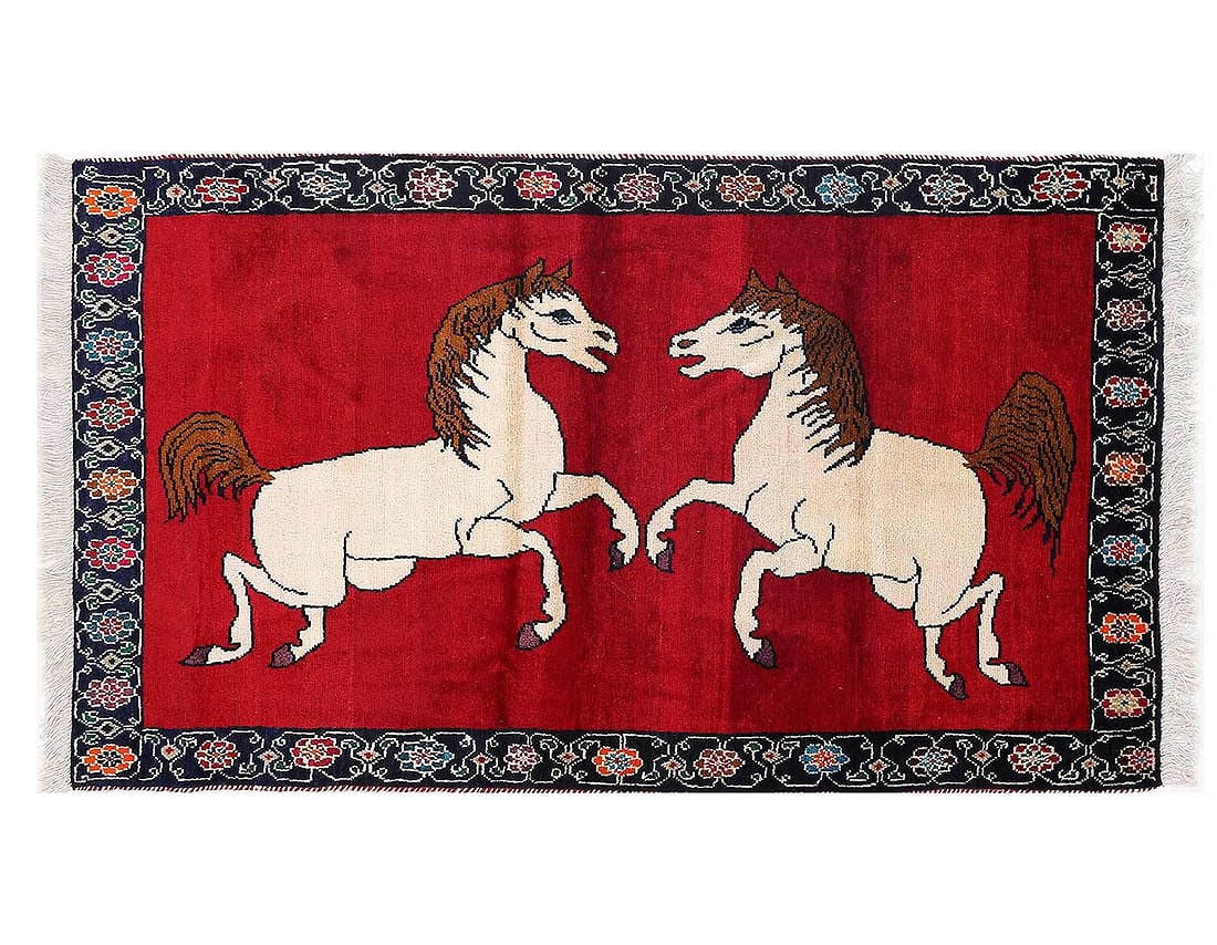 Fine Hand knotted Persian Shiraz Horse Design rug 3'5"X 6'2": Fine Hand knotted Persian Shiraz Horse Design rug 3'5"X 6'2" - NEW, Shiraz, Hand-Knotted, Lamb's Wool, 300 -D13638- 862.This item is part of our fine auction collection which includes many fine home a
