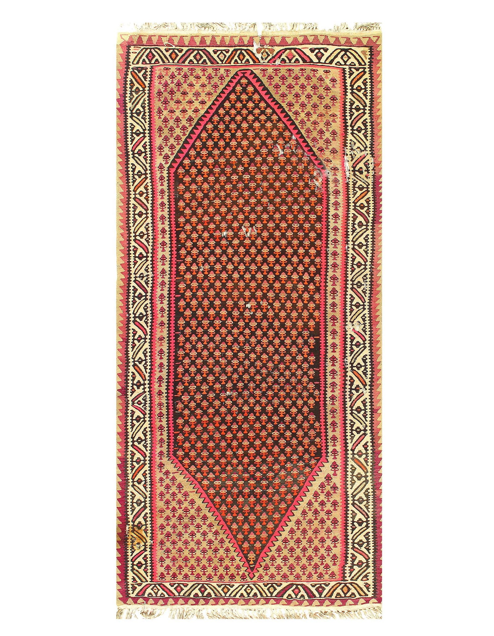 Antique Persian Shiraz Kilim Rug 4'6"X 9'6": Antique Persian Shiraz Kilim Rug 4'6"X 9'6" - CIRCA 1940, Shiraz, Hand-Woven, Lamb's Wool, 300 -52190- 862.This item is part of our fine auction collection which includes many fine home accessories in